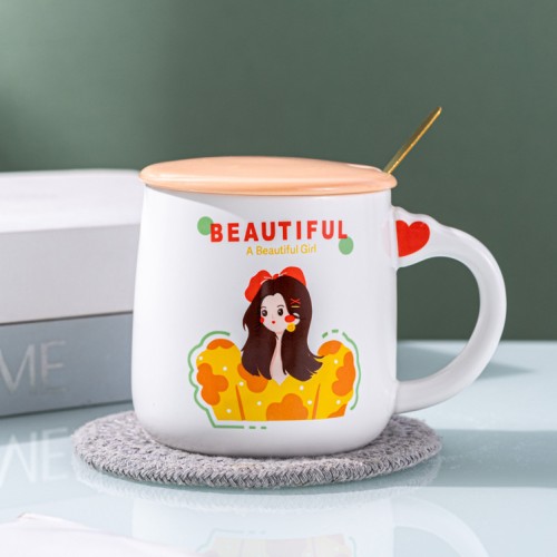 Taza linda con tapa, taza creativa, taza de cerámica, taza de café personalizada para pareja, taza de desayuno en casa, recuerdo de celebración para regalo de 14 de febrero o aniversario 8113