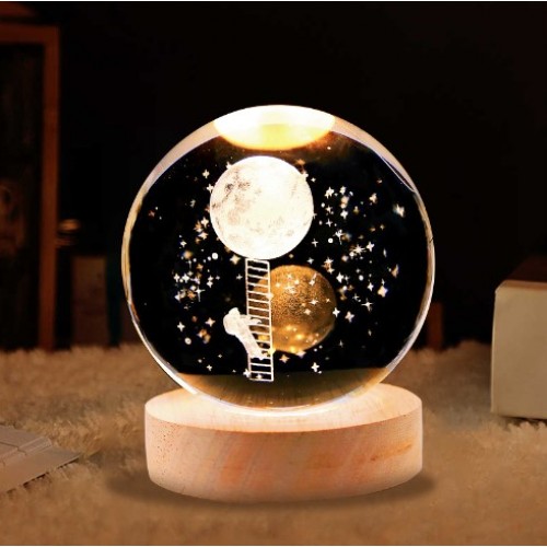(ESFERA DE CRISTAL CON LUZ),Led 3D bola cristal de Astronauta subiendo a la luna, Diámetro de bola:6CM,USB LED831