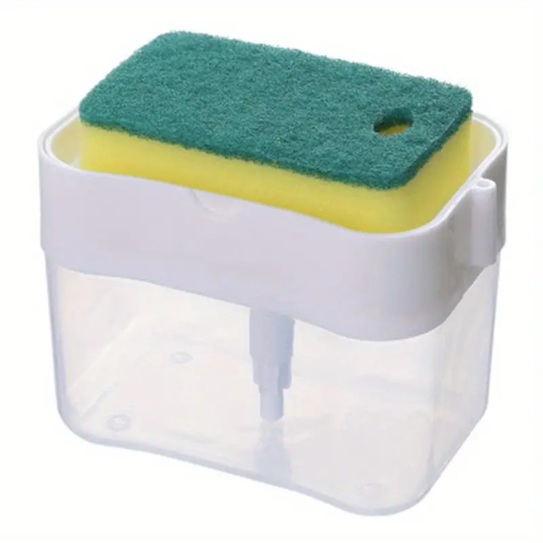 Dispensador de jabón y soporte para esponja de 1 pieza, dispensador de líquido de bomba de jabón con caja de prensa y almohadilla de limpieza de esponja, por mayoreo