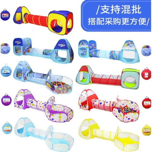 Juego Tunel de tres piezas plegable de piscina de bolas oceánicas para interiores y exteriores, casa de juegos de princesa para bebés, casa de juegos, juguete para niñas, tienda para niños W-BB-234