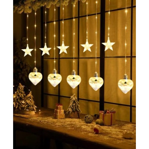 Serie de luz LED colgante cascada de corazones con estrella navideño 883218