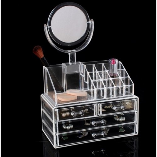 Caja de almacenamiento de joyería de cosméticos de cristal de cristal multifuncional (con modelo de espejo+modelo de cajón) 80808