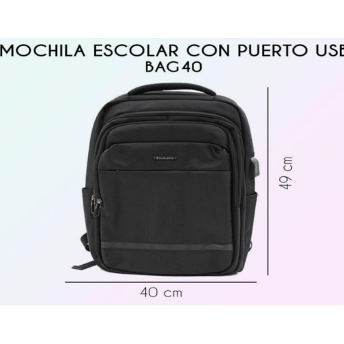 Mochila escolar con puerto USB 40*49cm BAG40