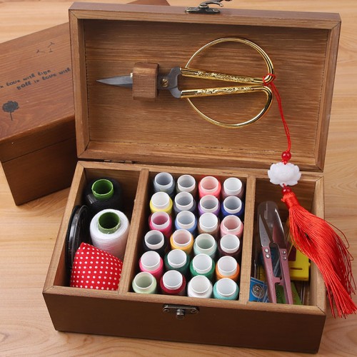 Caja organizadora de costura multifuncional de madera JJYP605