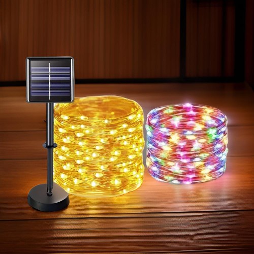 Guirnalda de luces de alambre solares de 12 metros (multicolor/cálido) LED-0122