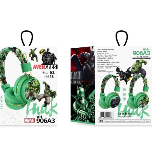 Auriculares Bluetooth montados en la cabeza dibujos animados Hulk Batman. FR-4121