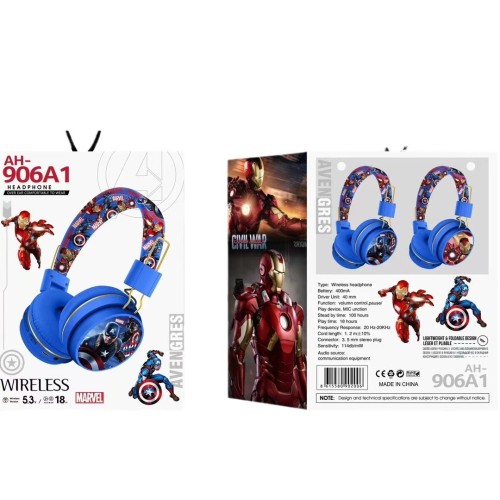 Auriculares Bluetooth montados en la cabeza auriculares con bonito patrón de dibujo Iron Man animados. FR-4123