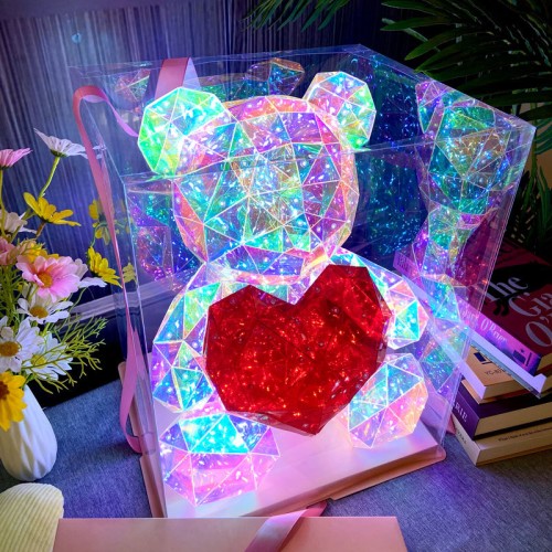 Oso iluminado  brillante Holograma de PVC hermoso arco iris LED lámpara de mesa decoración Regalo único, 25cm de 18.8*20.6*25CM SDD1241