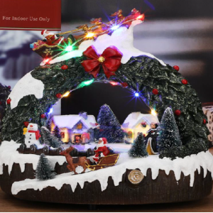 Casa de escena de Invierno de navidad luces, movimiento giratorio y música USB/PILAS 3AA SDD1293