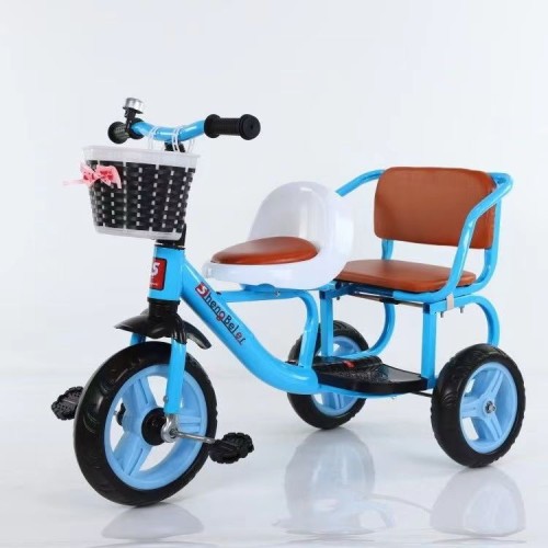 Bicicleta doble, triciclo para niños, cochecito, bicicleta con pedal para bebé, doble, para hombre y mujer, pedal de 2 a 6 años, asiento doble para segundo niño mayoreo Cod. SF-05 azul