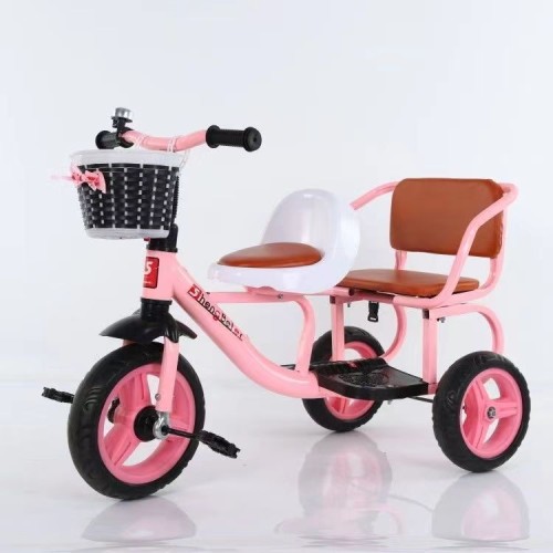 Bicicleta doble, triciclo para niños, cochecito, bicicleta con pedal para bebé, doble, para hombre y mujer, pedal de 2 a 6 años, asiento doble para segundo niño mayoreo Cod. SF-04 rosa