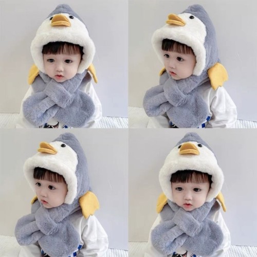 Conjunto de invierno de una pieza de gorro y bufanda de pingüino para niños TRQ-112091